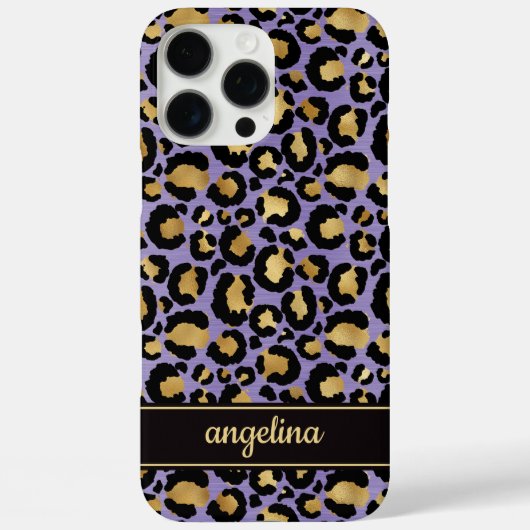 Goud Folie Op Paarse Luipaardprint Monogram Case-Mate iPhone Case (Achterkant)