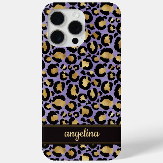 Goud Folie Op Paarse Luipaardprint Monogram Case-Mate iPhone Case (Achterkant)