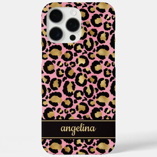 Goud Folie Op Roze Luipaardprint Monogram Case-Mate iPhone Case (Achterkant)