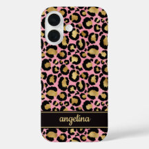 Goud Folie Op Roze Luipaardprint Monogram