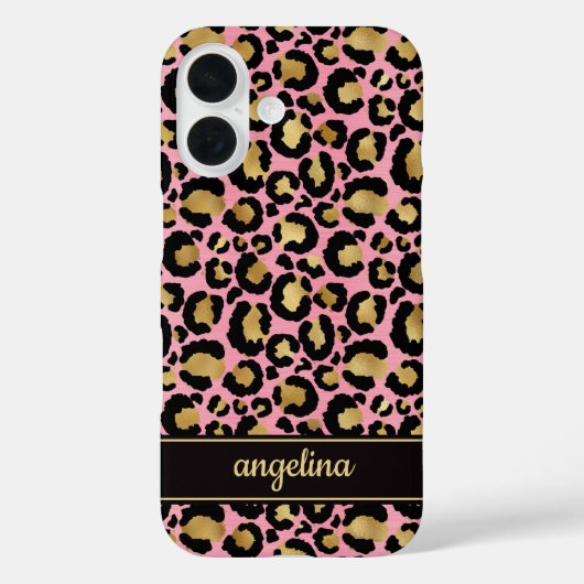 Goud Folie Op Roze Luipaardprint Monogram Case-Mate iPhone Case (Achterkant)