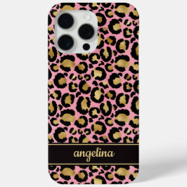 Goud Folie Op Roze Luipaardprint Monogram iPhone 15 Pro Max Hoesje