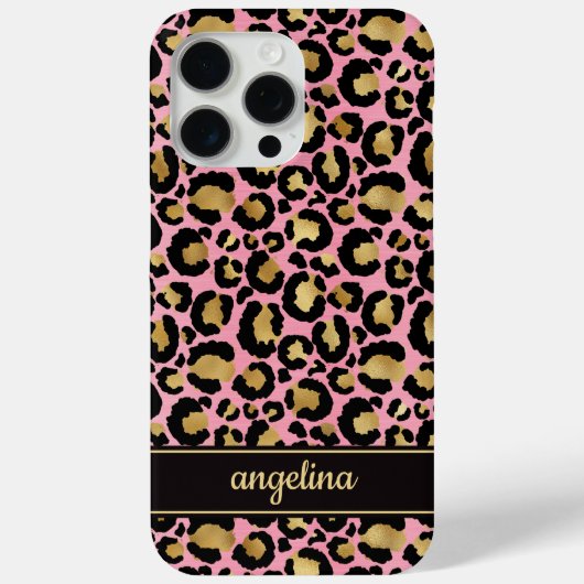 Goud Folie Op Roze Luipaardprint Monogram Case-Mate iPhone Case (Achterkant)