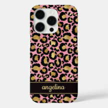 Goud Folie Op Roze Luipaardprint Monogram