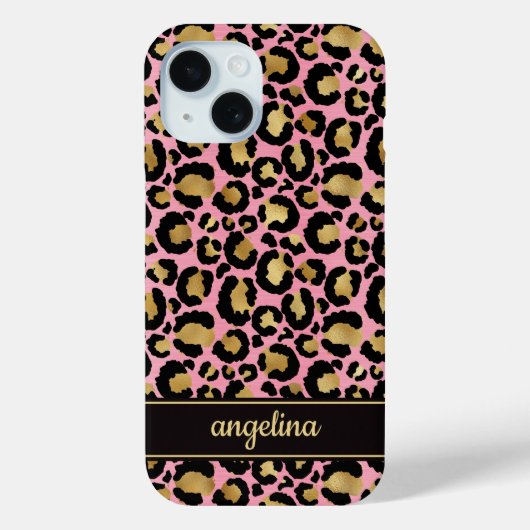 Goud Folie Op Roze Luipaardprint Monogram Case-Mate iPhone Case (Achterkant)