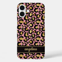 Goud Folie Op Roze Luipaardprint Monogram