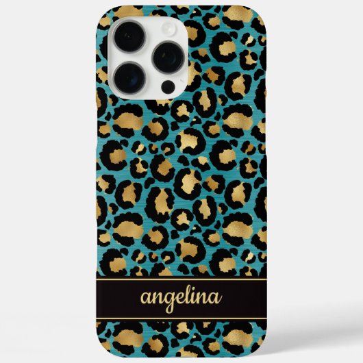 Goud Folie Op Teal Luipaardprint Monogram Case-Mate iPhone Case (Achterkant)