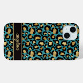 Goud Folie Op Teal Luipaardprint Monogram Case-Mate iPhone Case (Achterkant (horizontaal))
