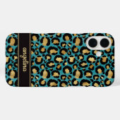 Goud Folie Op Teal Luipaardprint Monogram Case-Mate iPhone Case (Achterkant (horizontaal))