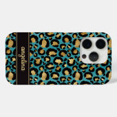 Goud Folie Op Teal Luipaardprint Monogram Case-Mate iPhone Case (Achterkant (horizontaal))
