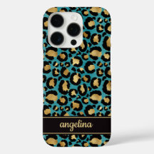 Goud Folie Op Teal Luipaardprint Monogram