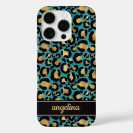 Goud Folie Op Teal Luipaardprint Monogram iPhone 16 Pro Hoesje