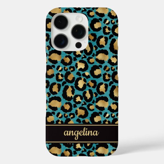Goud Folie Op Teal Luipaardprint Monogram Case-Mate iPhone Case (Achterkant)