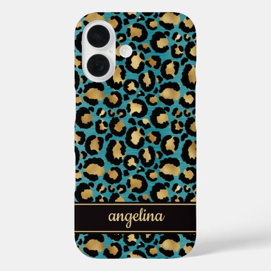 Goud Folie Op Teal Luipaardprint Monogram Case-Mate iPhone Case (Achterkant)