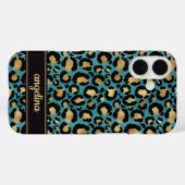 Goud Folie Op Teal Luipaardprint Monogram Case-Mate iPhone Case (Achterkant (horizontaal))