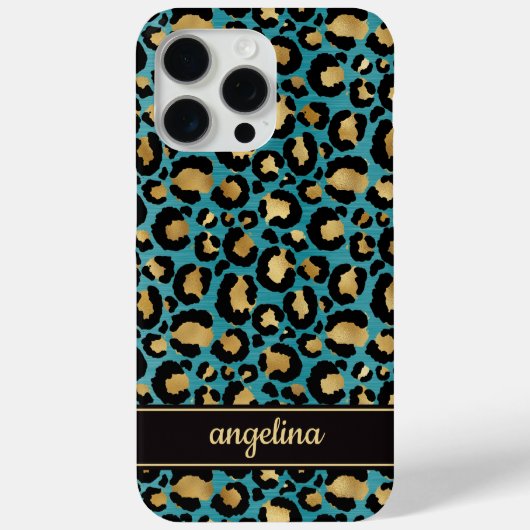 Goud Folie Op Teal Luipaardprint Monogram Case-Mate iPhone Case (Achterkant)