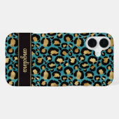 Goud Folie Op Teal Luipaardprint Monogram iPhone Hoesje (Achterkant horizontaal)
