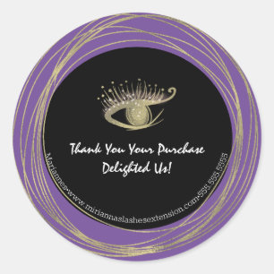 Goud Folie Paarse Wimpers Schoonheidssalon Bedrijf Ronde Sticker