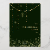 Goud Folie Prettig Kerst Script Groene Foto Feestdagenkaart (Achterkant)