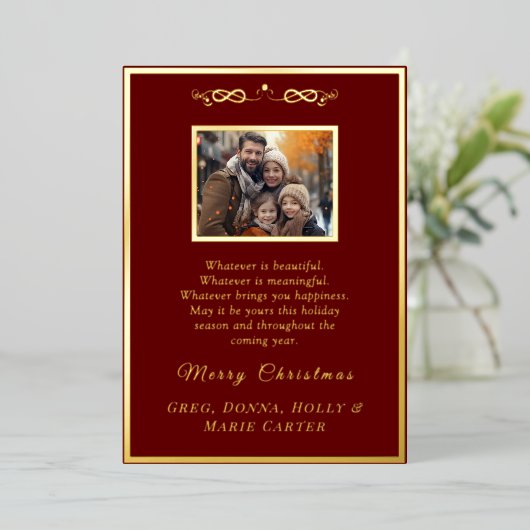 Goud Folie Prettig Kerstfeest Folie Feestdagenkaart (Staand Voorkant)