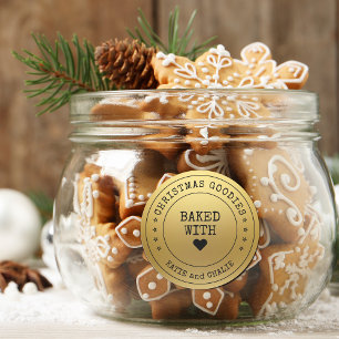 Goud Folie Print Kerst Lekkernijen Ronde Sticker