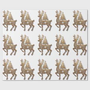 Goud Folie Rendier met een Kerstboom Cadeaupapier
