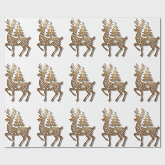 Goud Folie Rendier met een Kerstboom Cadeaupapier (Vlak)