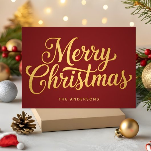 Goud Folie Retro Script Prettig Kerstfeest Feestdagen Kaart