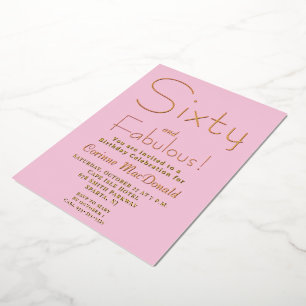 Goud Folie Roze 60 & Fabulous 60ste Verjaardagsfee Uitnodiging