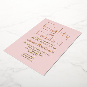 Goud Folie Roze Zeventig & Fabulous 80ste Verjaard Uitnodiging