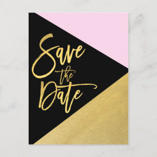 Goud Folie Roze Zwart Modern Schrift Bewaar de Dat Aankondigingskaart