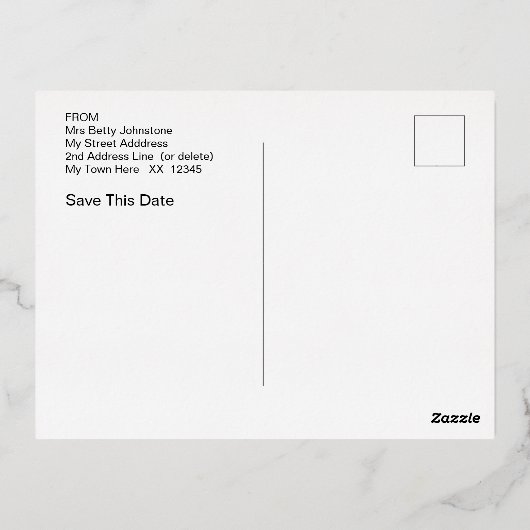 Goud Folie Save The Date Ansichtkaart Folie Uitnodiging Briefkaart (Achterkant)