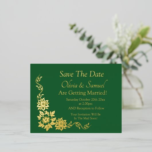 Goud Folie Save The Date Ansichtkaart Folie Uitnodiging Briefkaart (Staand Voorkant)