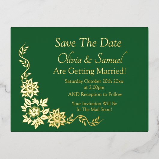 Goud Folie Save The Date Ansichtkaart Folie Uitnodiging Briefkaart (Voorkant)