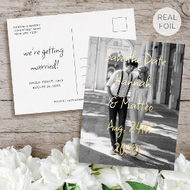 Goud Folie Save the Date Huwelijks Foto Ansichtkaa Feestdagen Briefkaart