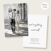 Goud Folie Save the Date Huwelijksfoto Chic Script Uitnodiging