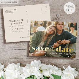 Goud Folie Save the Date Modern Foto Chic Ansichtk Feestdagen Briefkaart