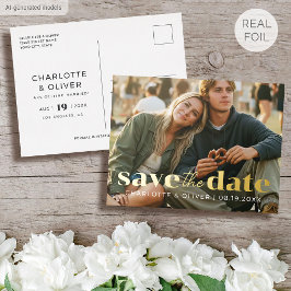 Goud Folie Save the Date Modern Foto Chic Postkaar Feestdagen Briefkaart