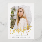 Goud Folie Script Foto Afstudeer Uitnodiging (Voorkant)