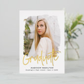 Goud Folie Script Foto Afstudeer Uitnodiging (Staand Voorkant)