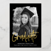 Goud Folie Script Foto Afstudeer Uitnodiging (Voorkant)