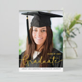 Goud Folie Script Foto Afstudeer Uitnodiging (Staand Voorkant)