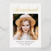 Goud Folie Script Foto Afstudeeraankondiging Folie Uitnodiging (Voorkant)