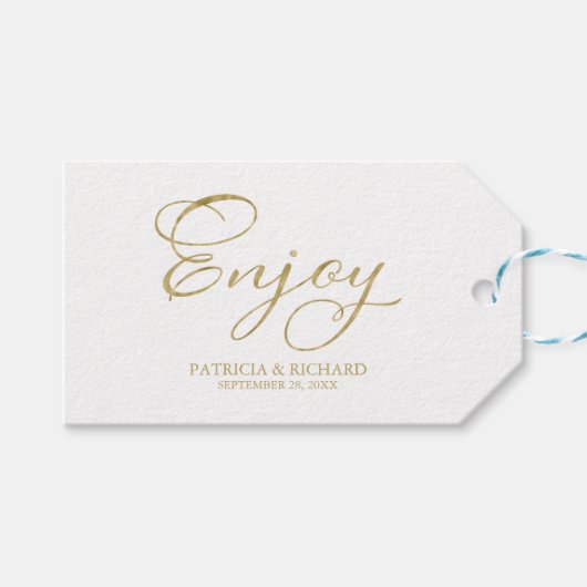 Goud Folie Script Geniet Trouwcadeautags Cadeaulabel (Voorkant (Horizontaal))