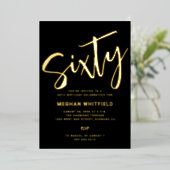 Goud Folie Sixty Script Zwart 60ste Verjaardagsfee Uitnodiging (Staand Voorkant)