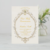 goud folie tekst eerste communie beige frame uitnodiging (Staand Voorkant)