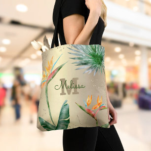Goud Folie Tropisch Eiland Bloem Motief Initialen  Tote Bag