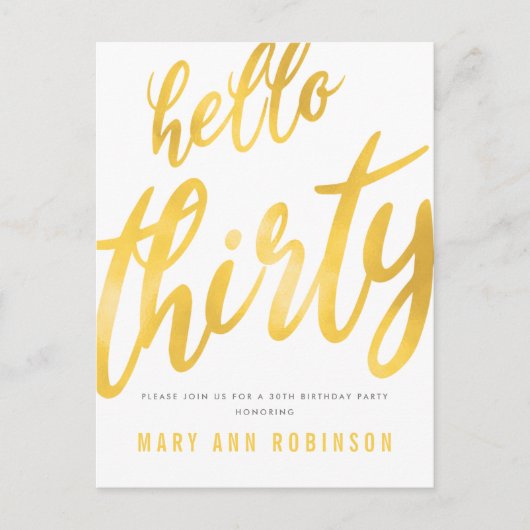 Goud Folie Type 30e Verjaardagsfeest Uitnodiging (Voorkant)
