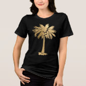 Goud Folie Uitzicht Palmboom Zomer Strand Tri-Blend Shirt (Voorkant)