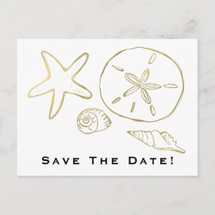 Goud Folie Uitzicht Zee Schelpen Chic Strand Save Briefkaart